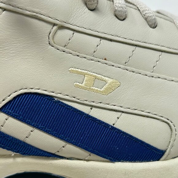 Rare Vintage Diesel White Leather Sneakers Y2K Gum Sole Low  Diesel Krypton Beige Blue Sneakers Womens‎ 7.5 US Leather Y2K Vtg Sneakers